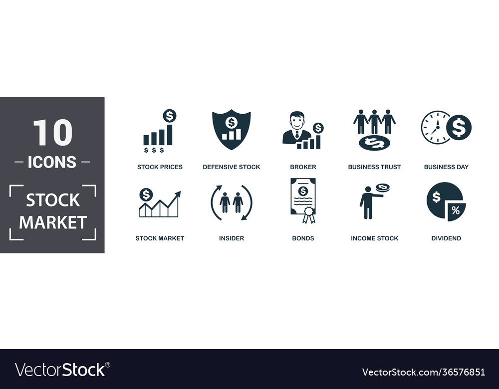 Stockmarkt-Icon-Set enthalten gefüllte flache Broker