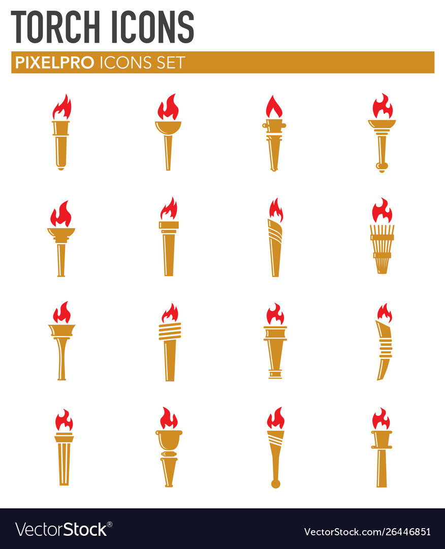 Torch icons set on background for graphic and web vector image Torch icons set on background for graphic and web