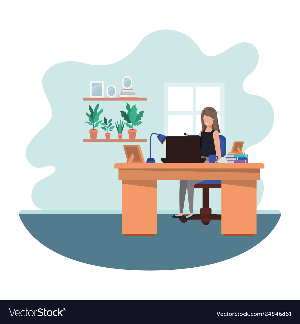 Woman working in office avatar character