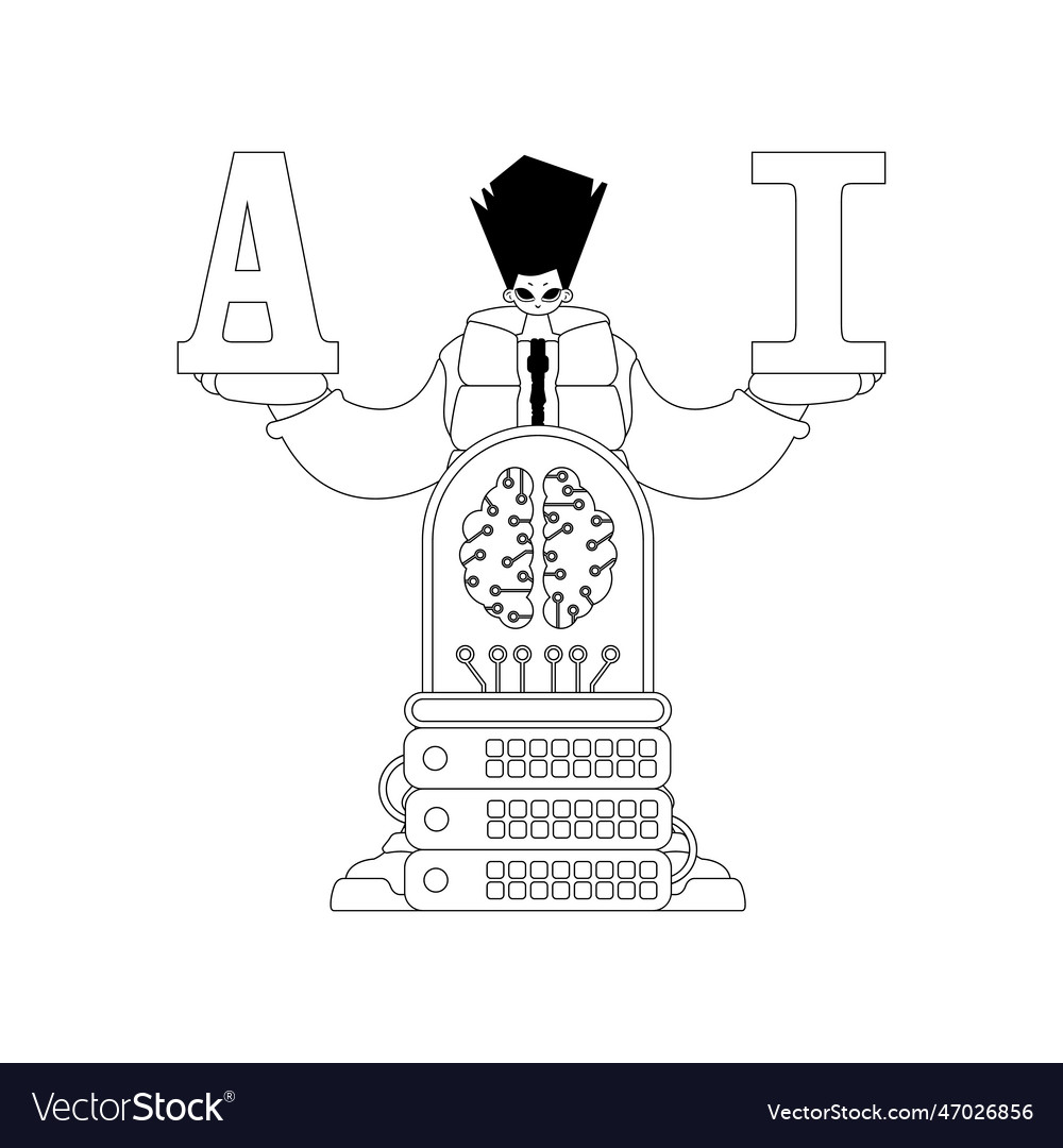 Ai man and server in a linear design with an