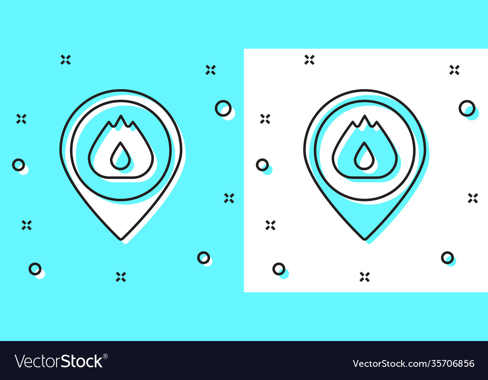 Black line map pointer with fire flame icon Vector Image Black line map pointer with fire flame icon
