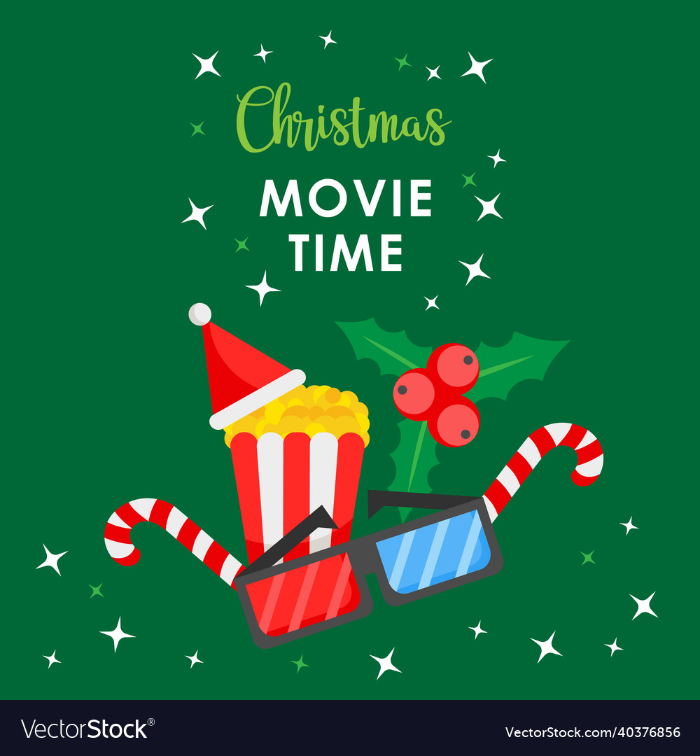 Christmas movie time cartoon banner on green Vector Image