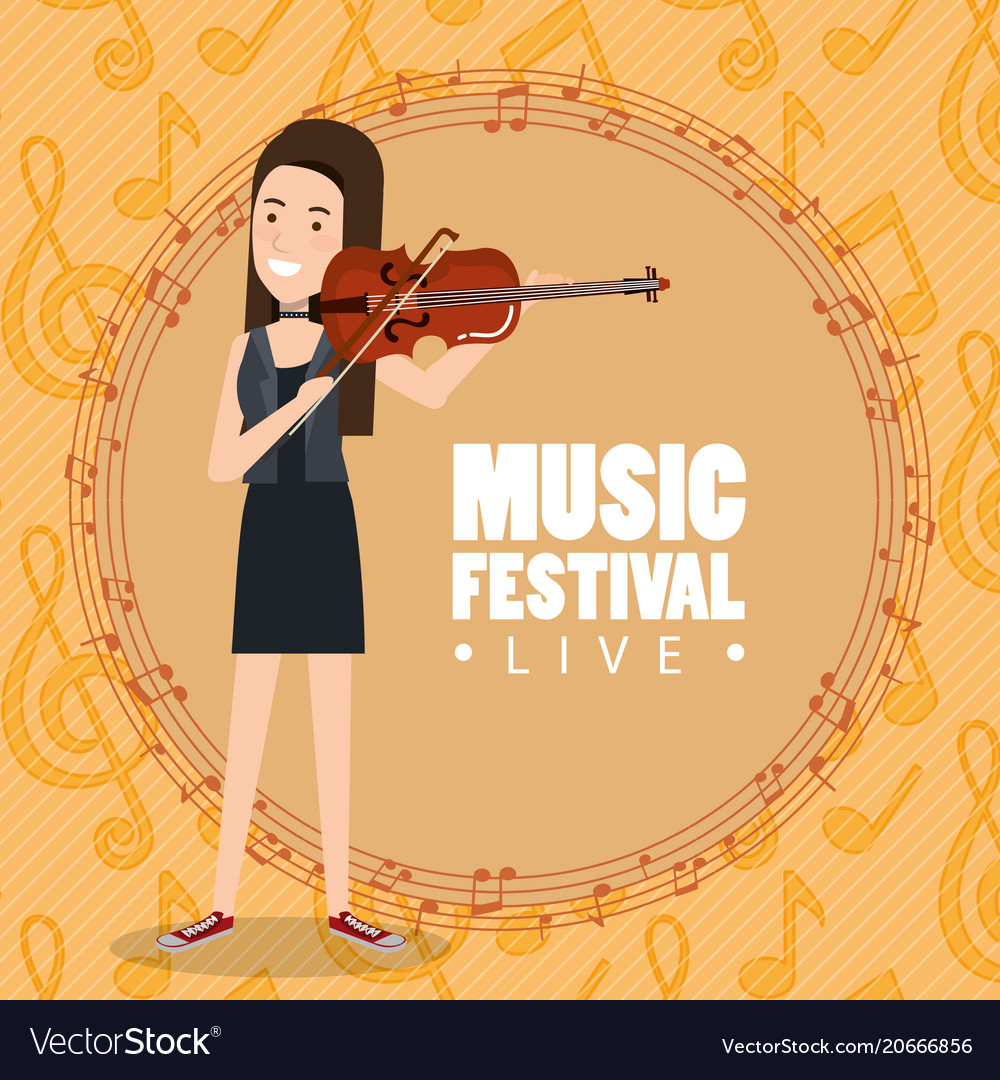 Music festival live with woman playing violin Vector Image