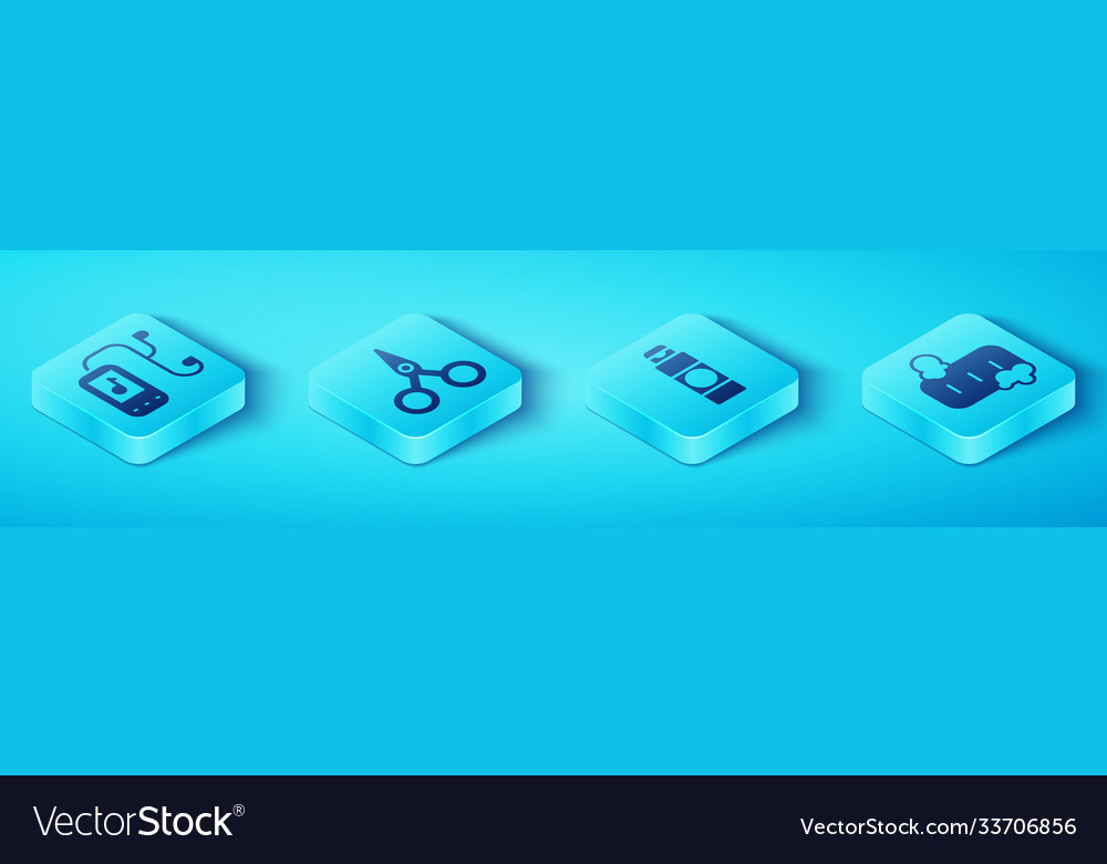 Set isometric music player scissors bar soap