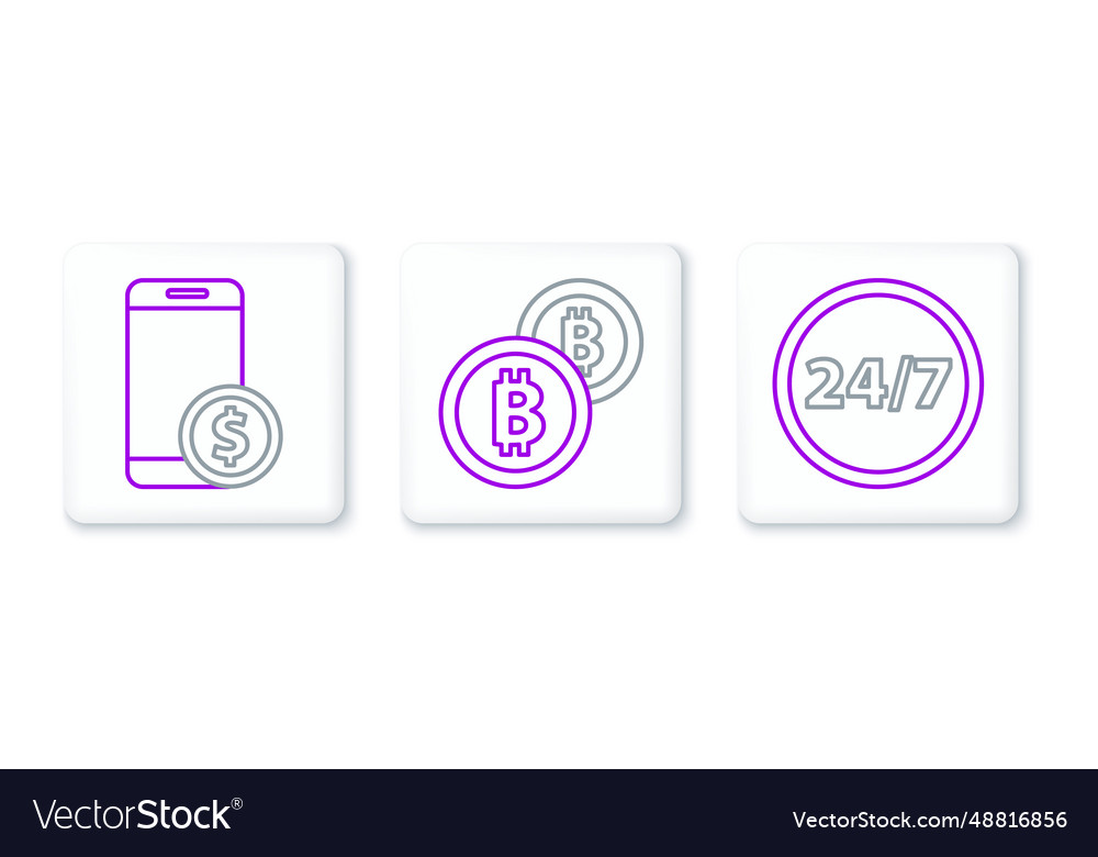 Set line clock 24 hours smartphone with dollar vector image Set line clock 24 hours smartphone with dollar