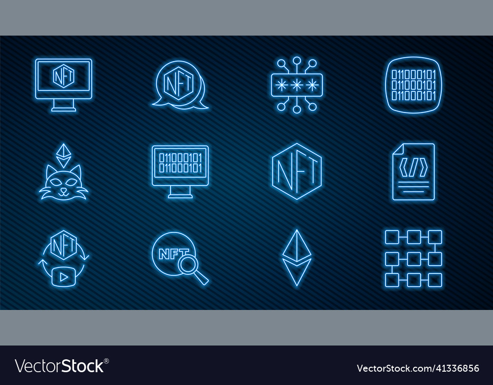 Set line nft blockchain technology binary code vector image Set line nft blockchain technology binary code