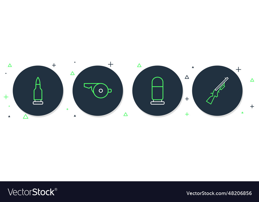 Set line whistle bullet and shotgun icon