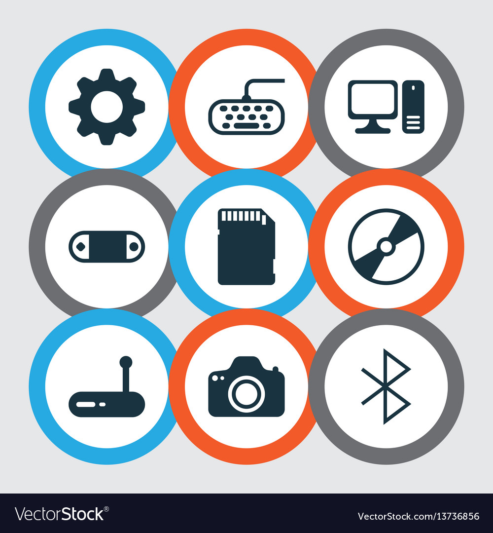 Set of 9 computer hardware icons includes vector image Set of 9 computer hardware icons includes