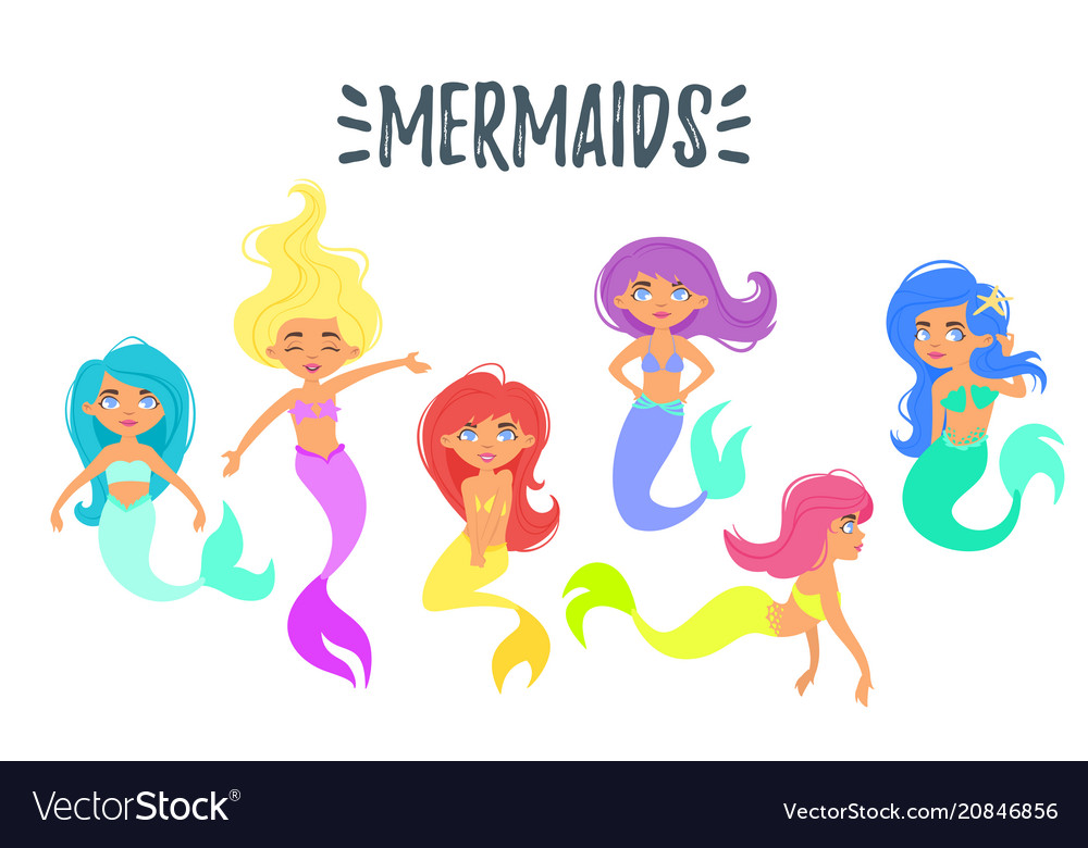 Set of cute mermaid character