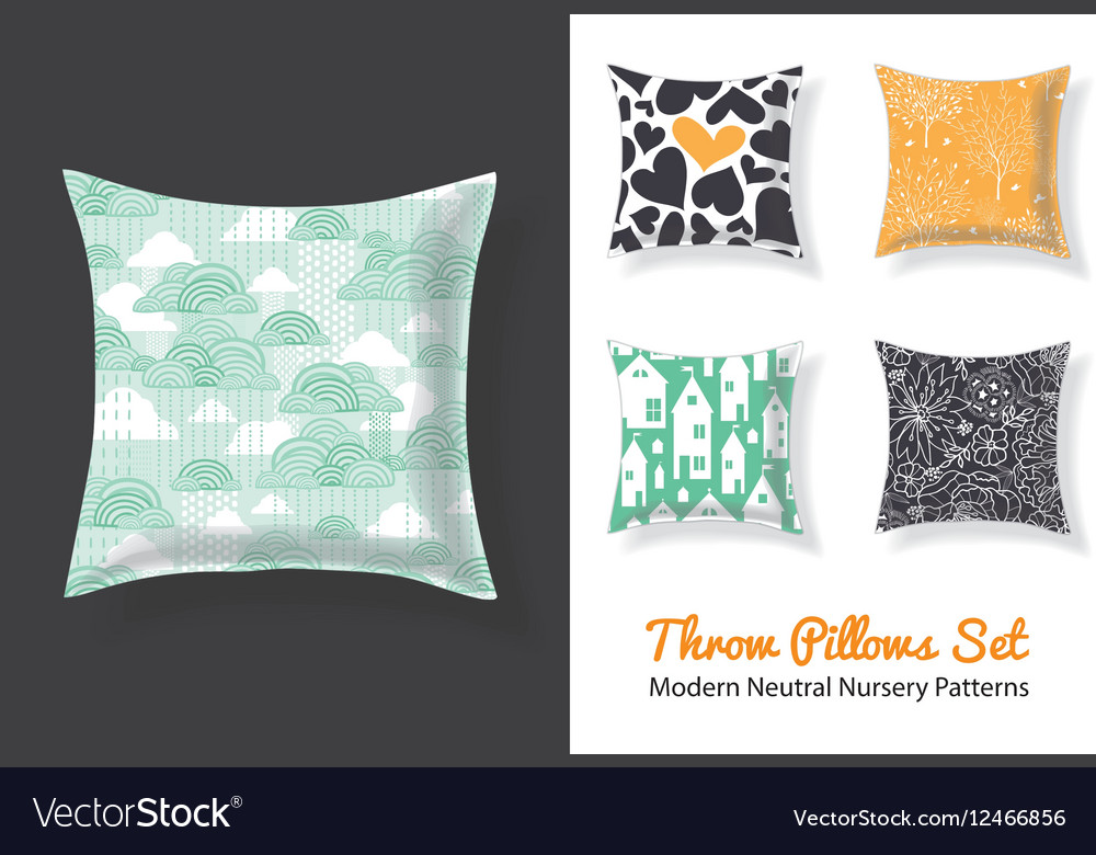 Set of throw pillows with matching unique neutral