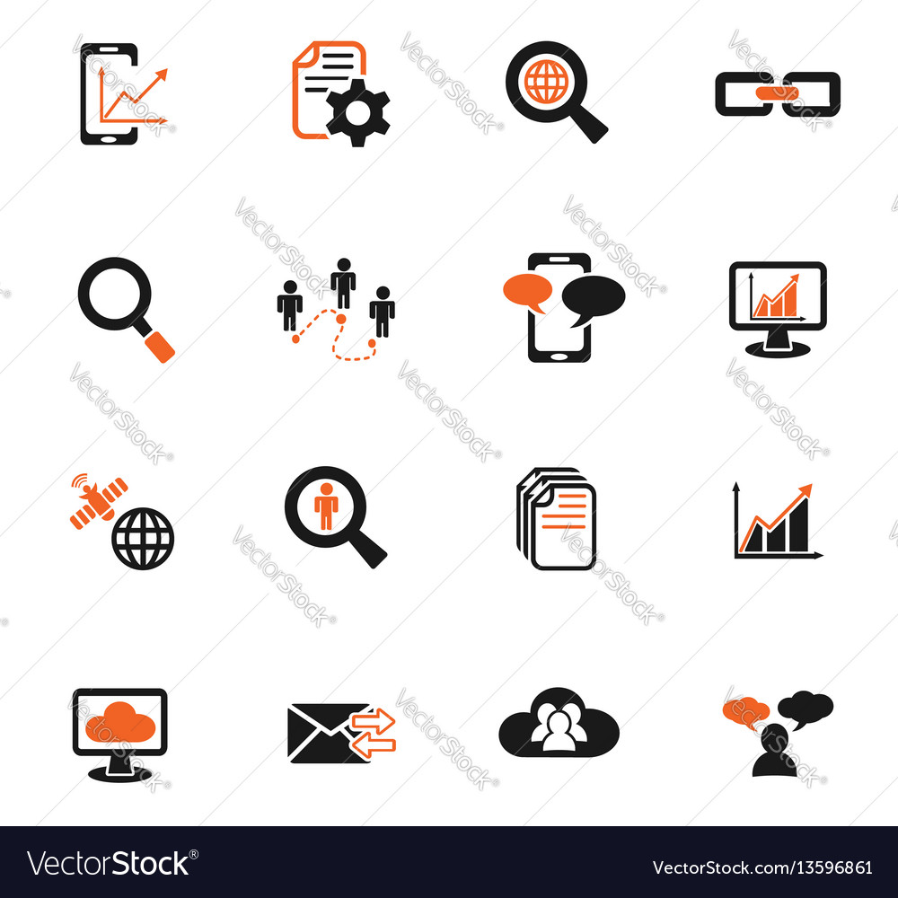 Data analytic and social network icon set vector image Data analytic and social network icon set