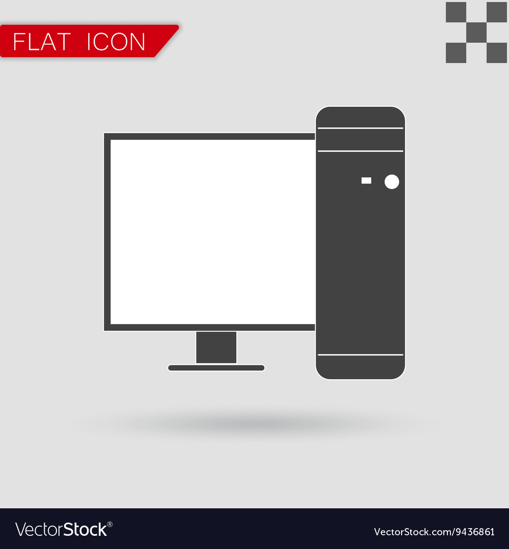 Desktop computer icon flat style with red