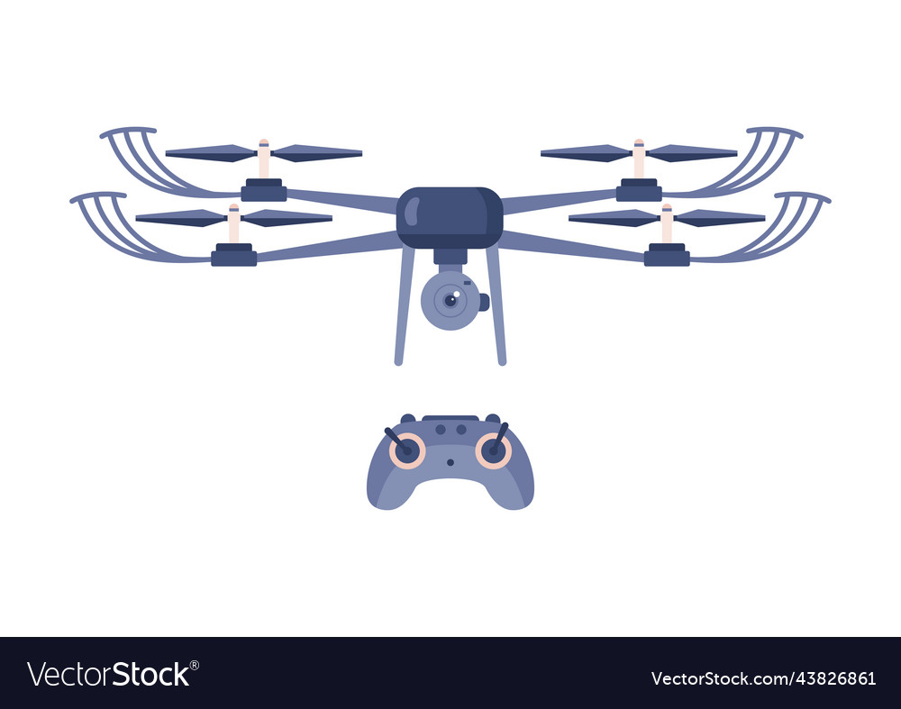 Drone with camera and remote control flat style Vector Image Drone with camera and remote control flat style