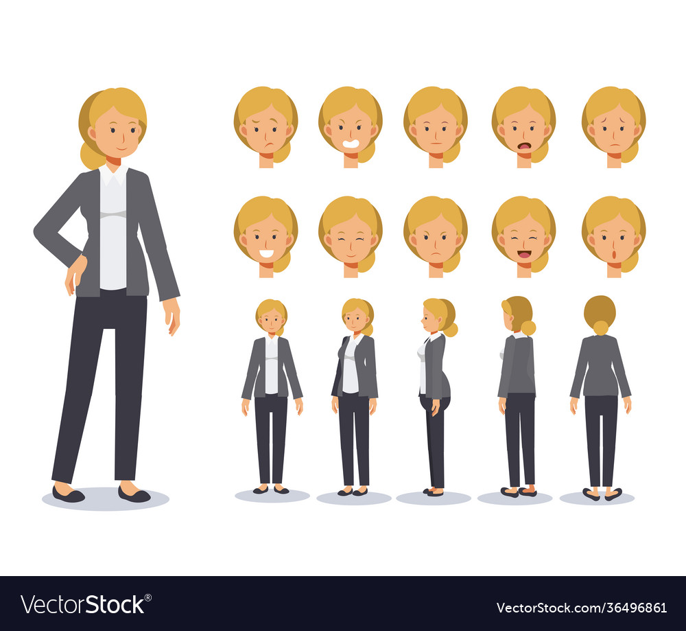 Front side back view animated character business