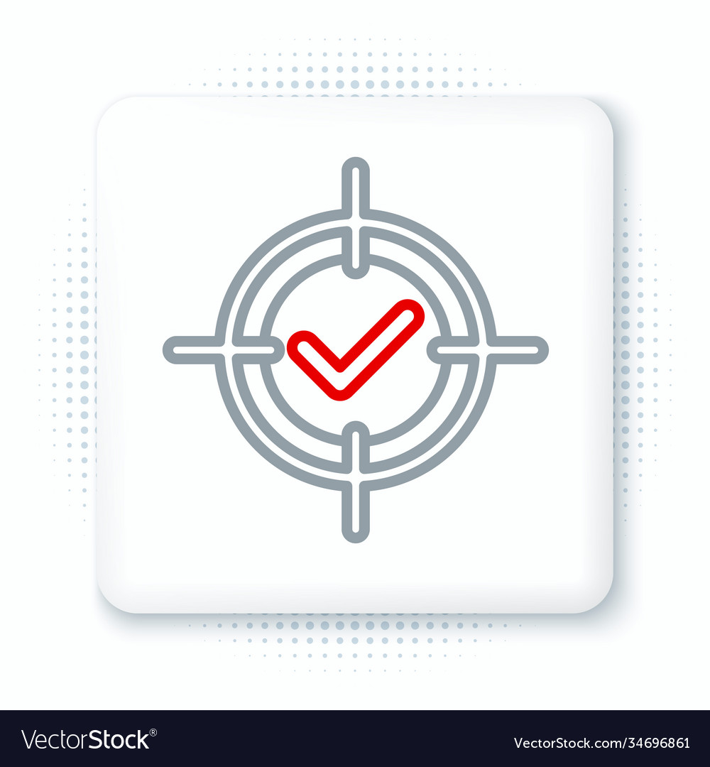 Line target and check mark icon isolated on white