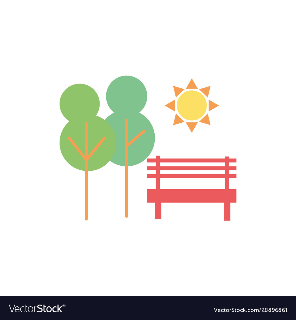 Park chair with trees and sun