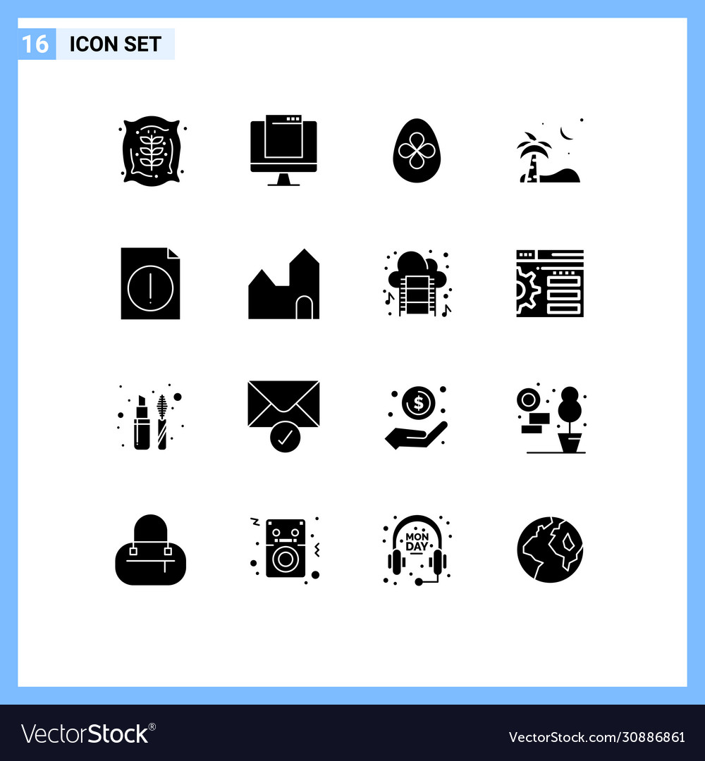 Pictograph set 16 simple solid glyphs alert