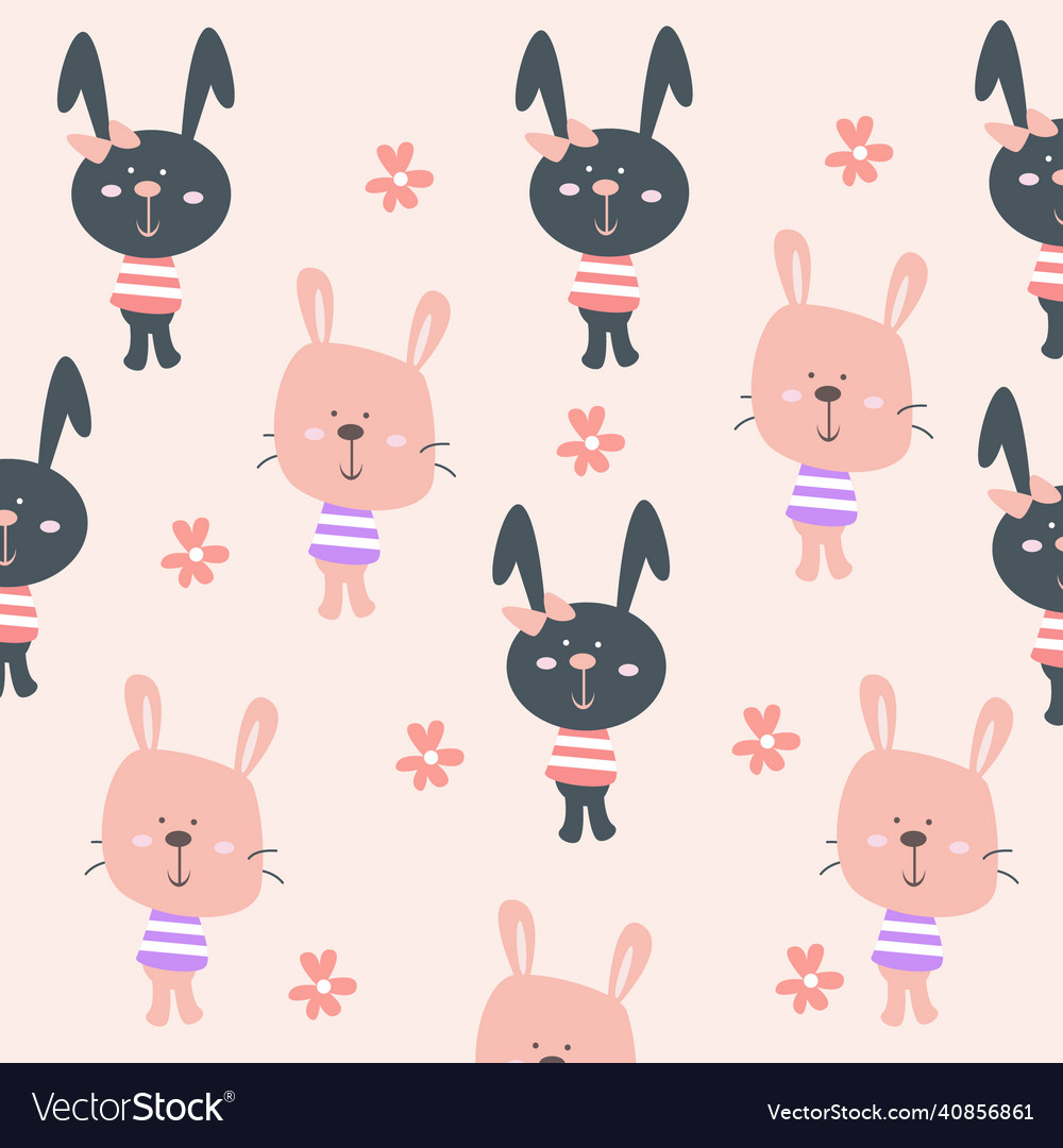 Pink background cat and rabbit seamless pattern