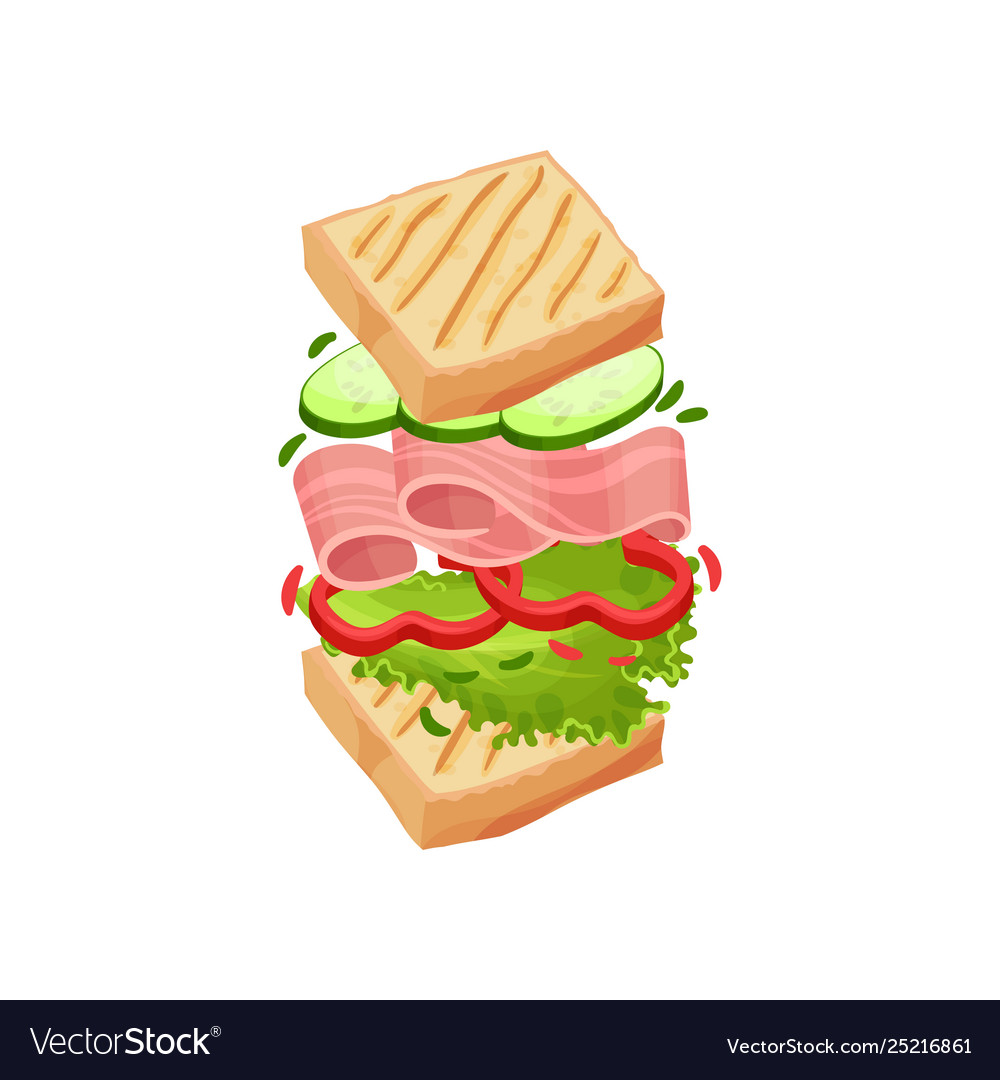 Sandwich on square toasts with bacon