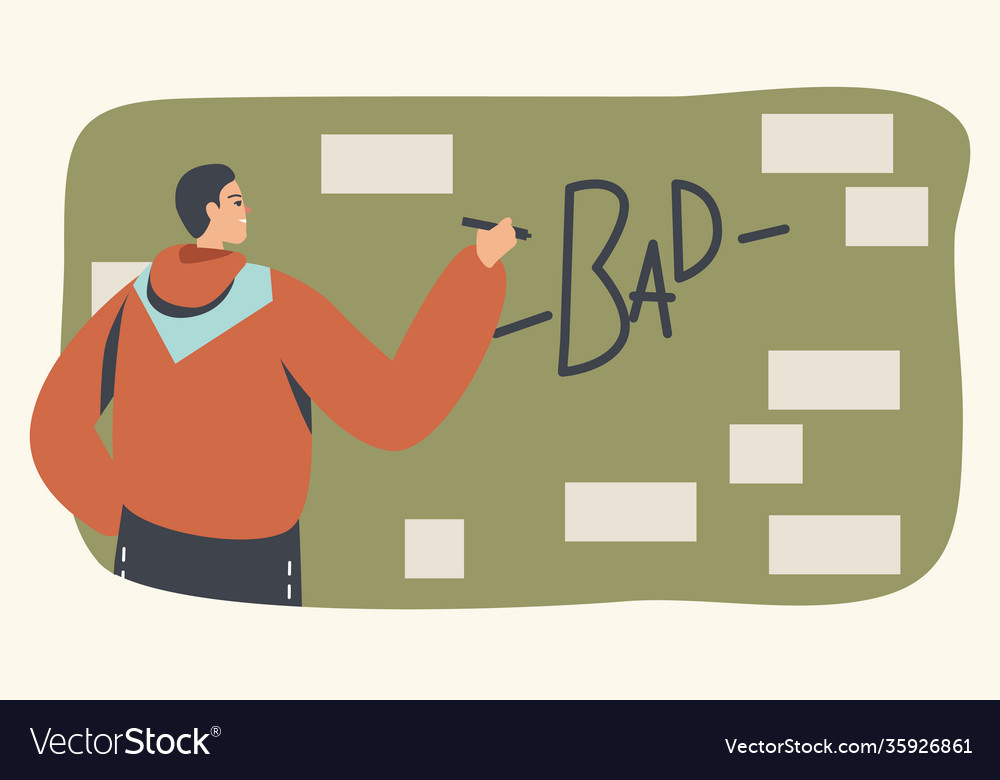 Street artist teenager damage property painting vector image Street artist teenager damage property painting