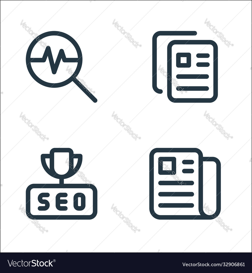 Web apps seo line icons linear set quality vector image Web apps seo line icons linear set quality