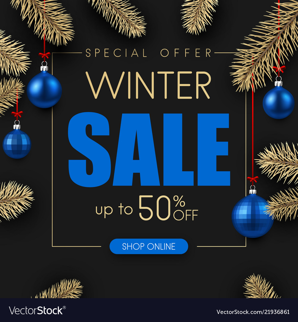 Winter sale promotion poster with blue christmas