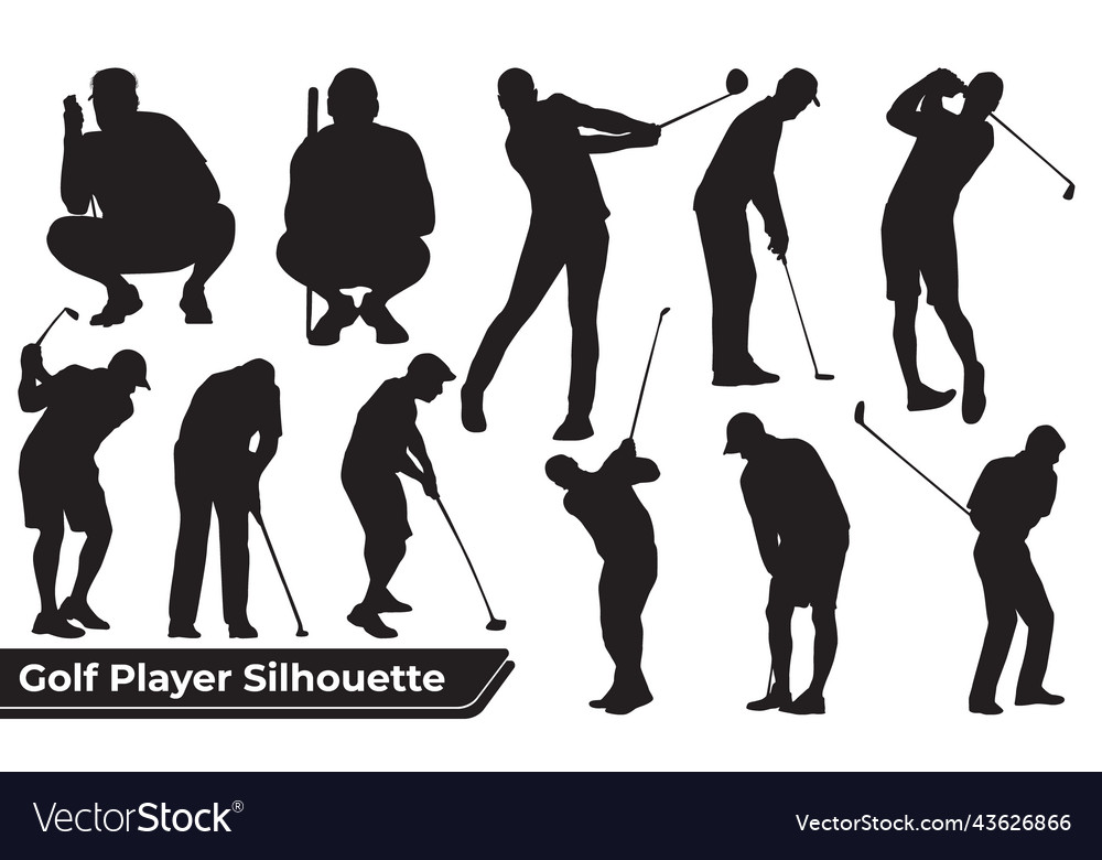 Collection of golf player male silhouettes