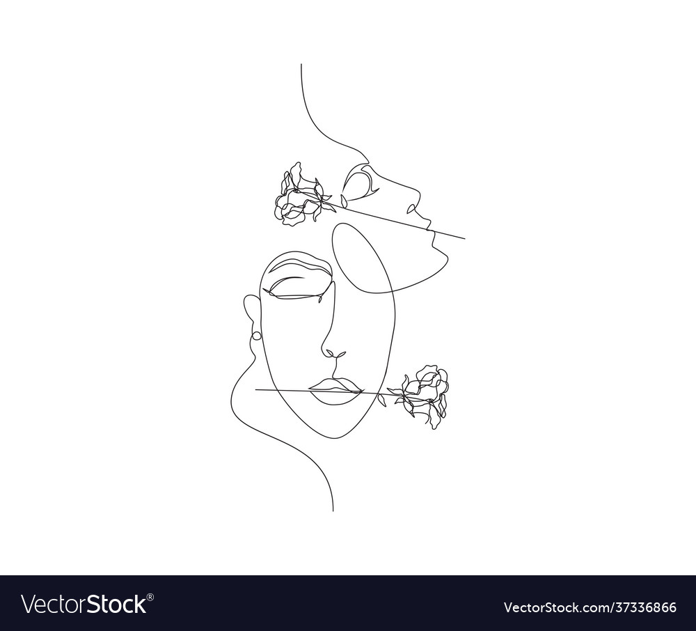 Continuous line surreal faces drawing