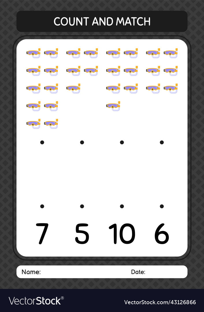 Count and match game with swimming goggles