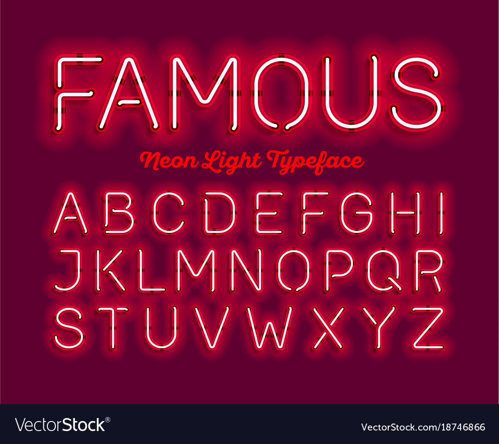 Famous Neon Light Typeface Royalty Free Vector Image