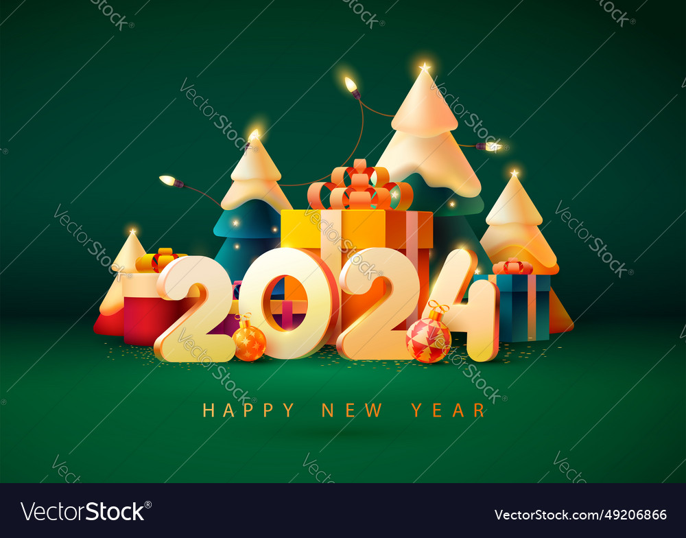 Happy new year poster 2024 white numbers