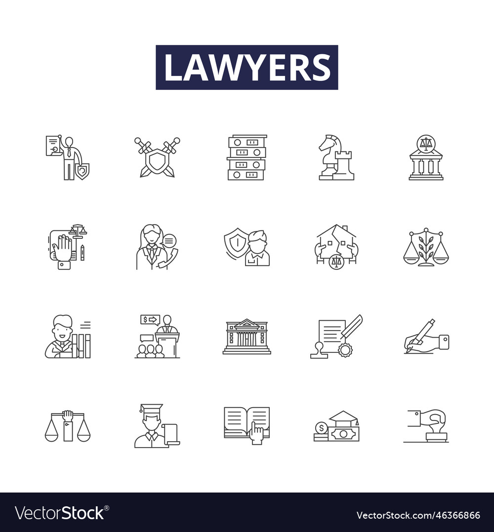 Lawyers line icons and signs solicitor Royalty Free Vector