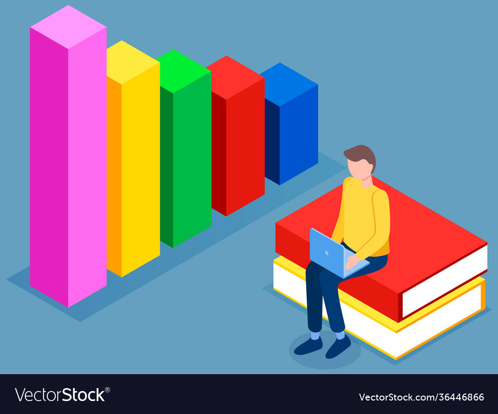 Man studies statistics data analysis on diagram vector image Man studies statistics data analysis on diagram