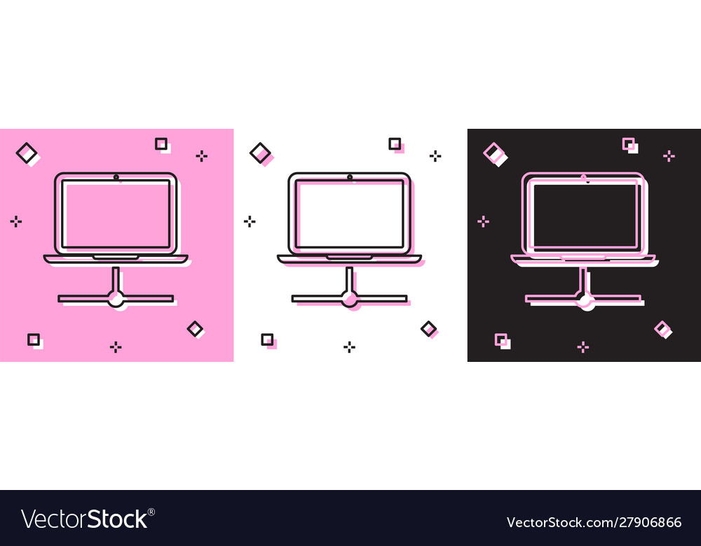 Set computer network icon isolated on pink vector image Set computer network icon isolated on pink