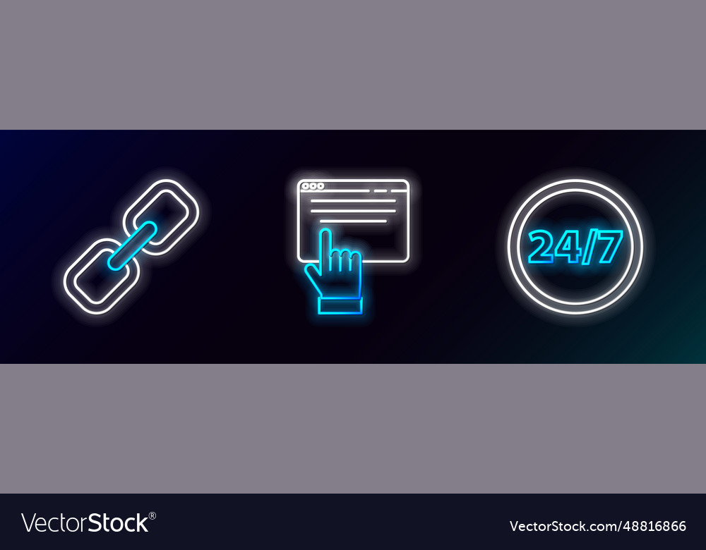 Set line clock 24 hours chain link and online vector image Set line clock 24 hours chain link and online