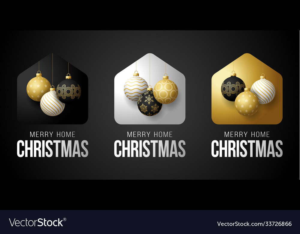 Set luxury gold merry home christmas 2020 card