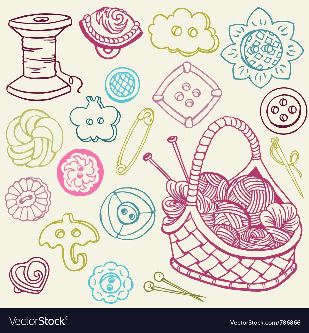 Sewing kit doodles Royalty Free Vector Image VectorStock