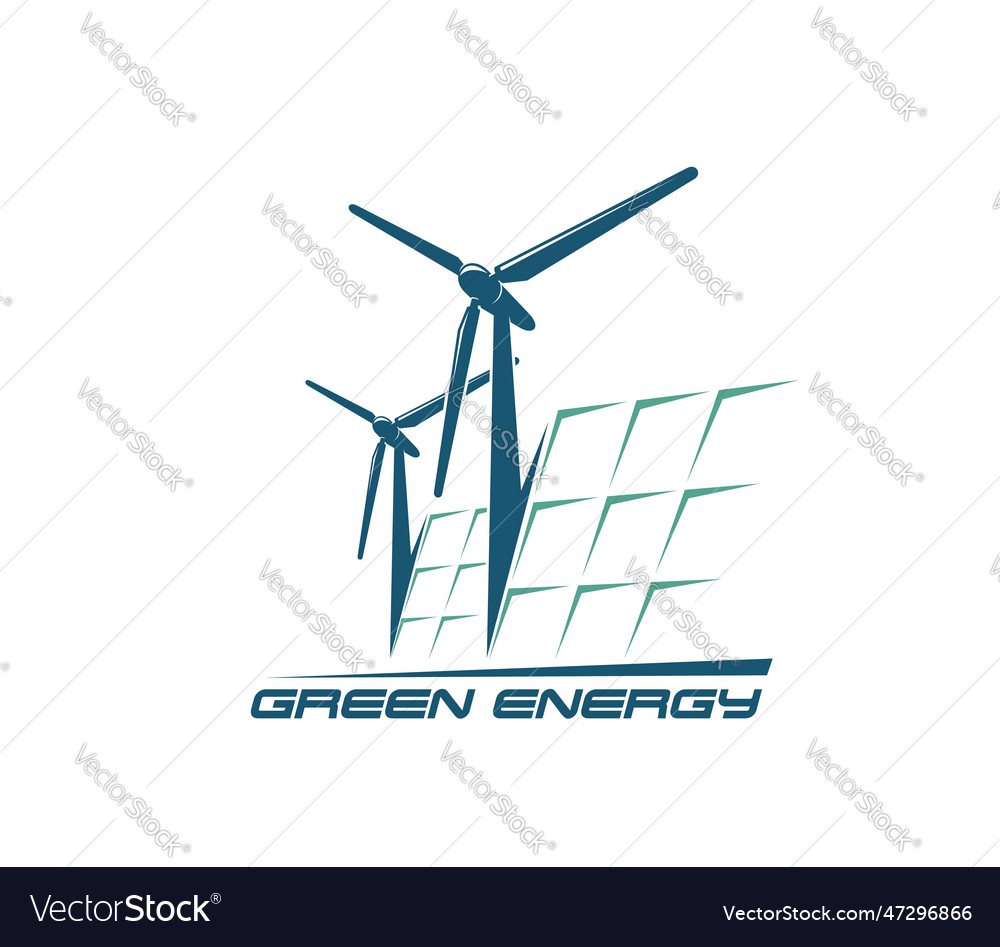 Wind turbine and solar panel icon green energy Vector Image