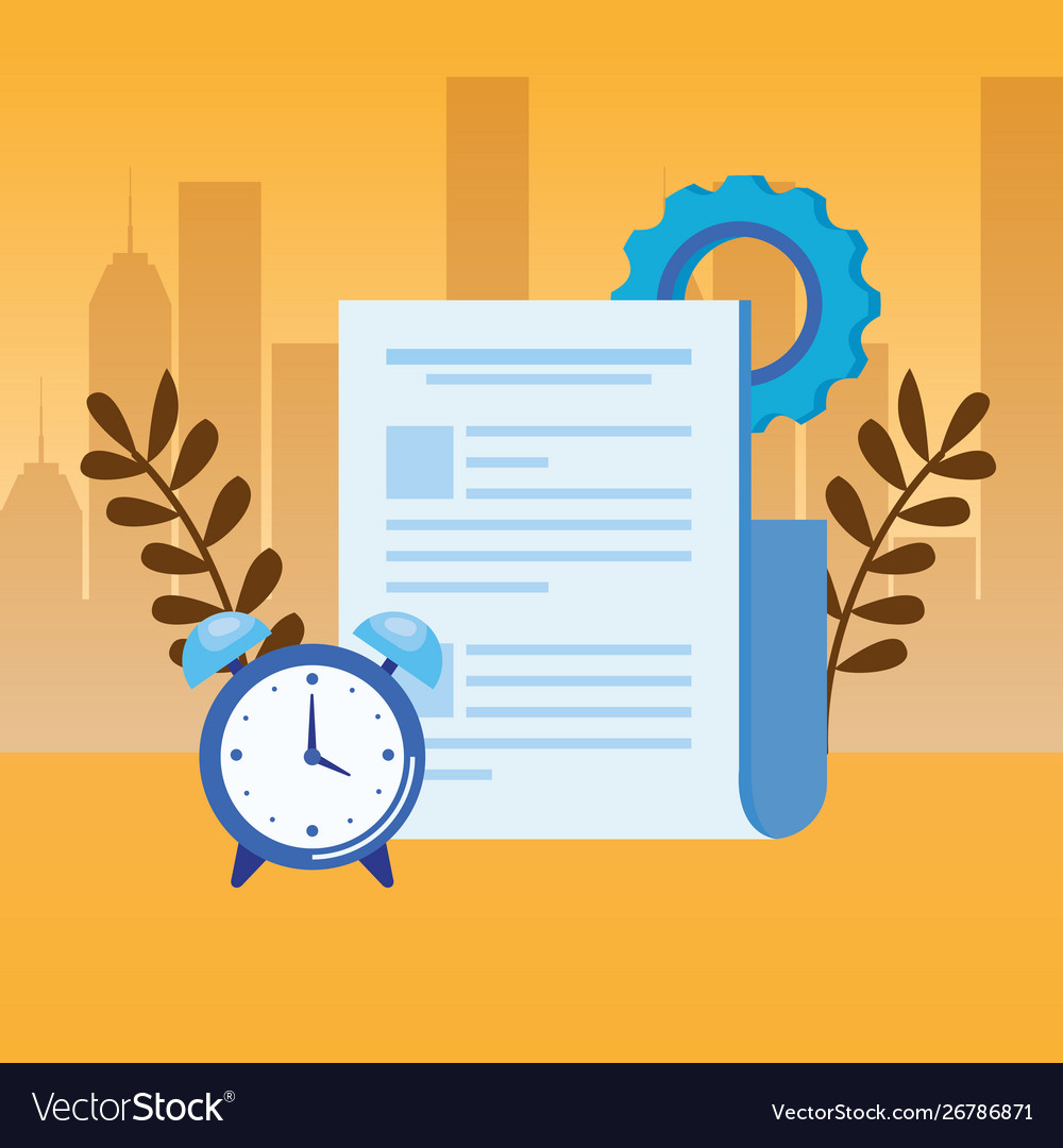 Alarm clock with document file Vector Image Alarm clock with document file