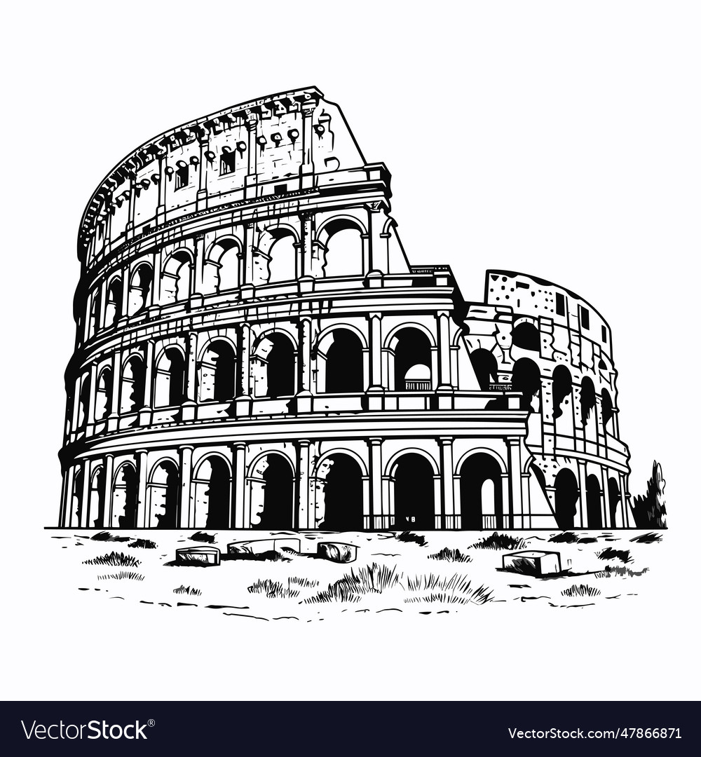 Colosseum hand-drawn comic doodle Royalty Free Vector Image