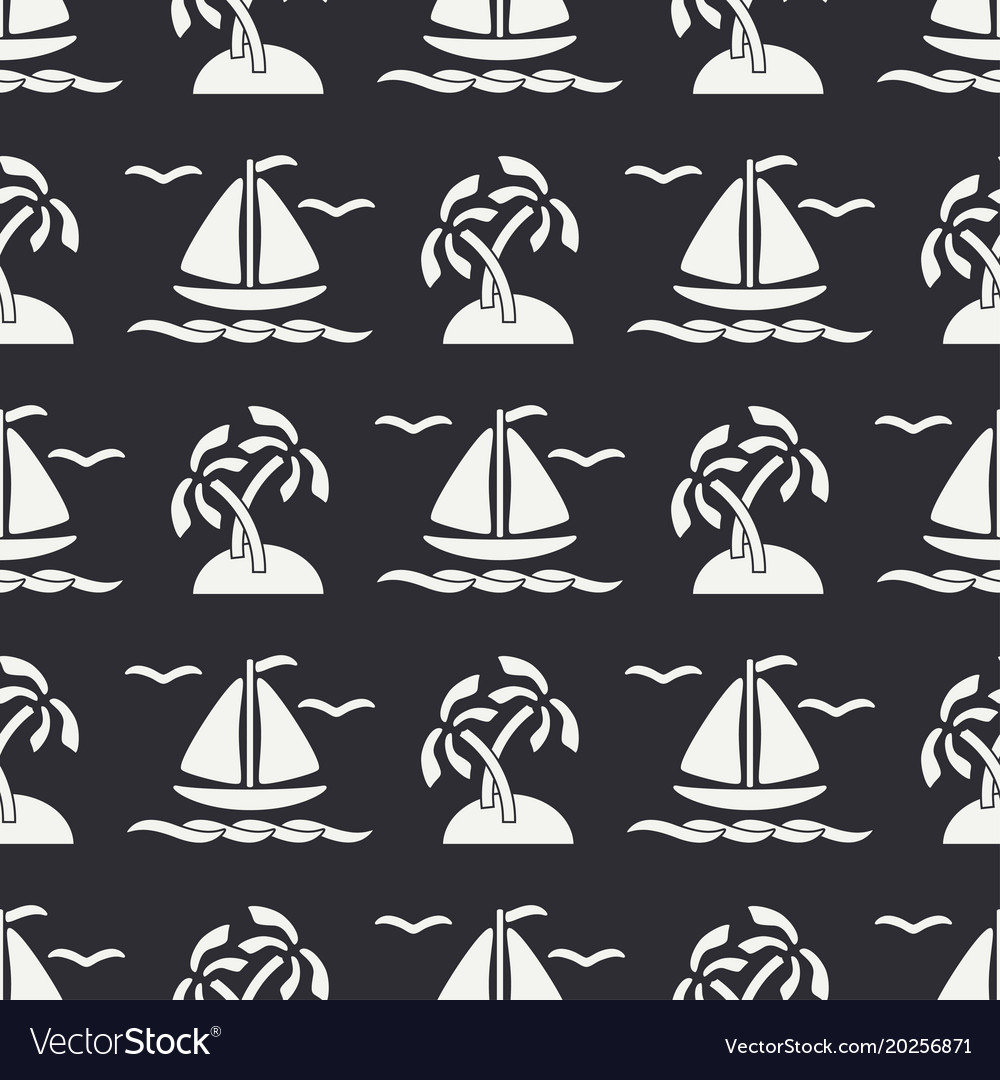 Flat line monochrome seamless pattern ocean