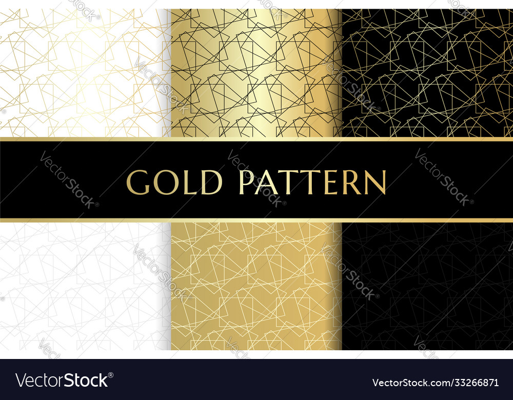 Golden line art textured seamless patterns vector image Golden line art textured seamless patterns