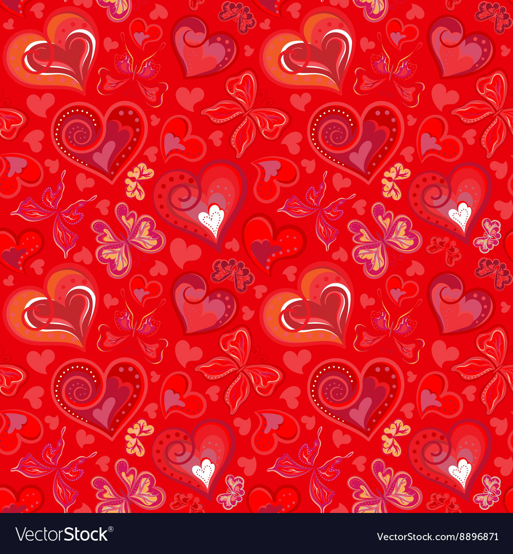 Hearts Seamless Pattern Doodle Hand Draw Vector Image