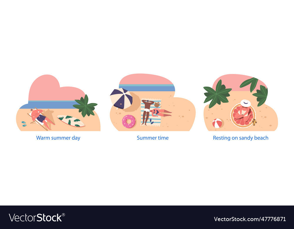 Isolated elements with characters on sandy shore vector image Isolated elements with characters on sandy shore