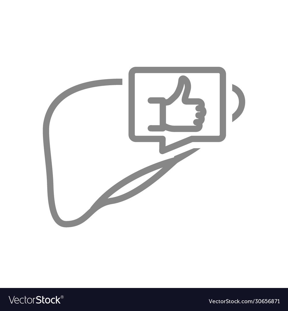 Liver with thumb up in speech bubble line icon