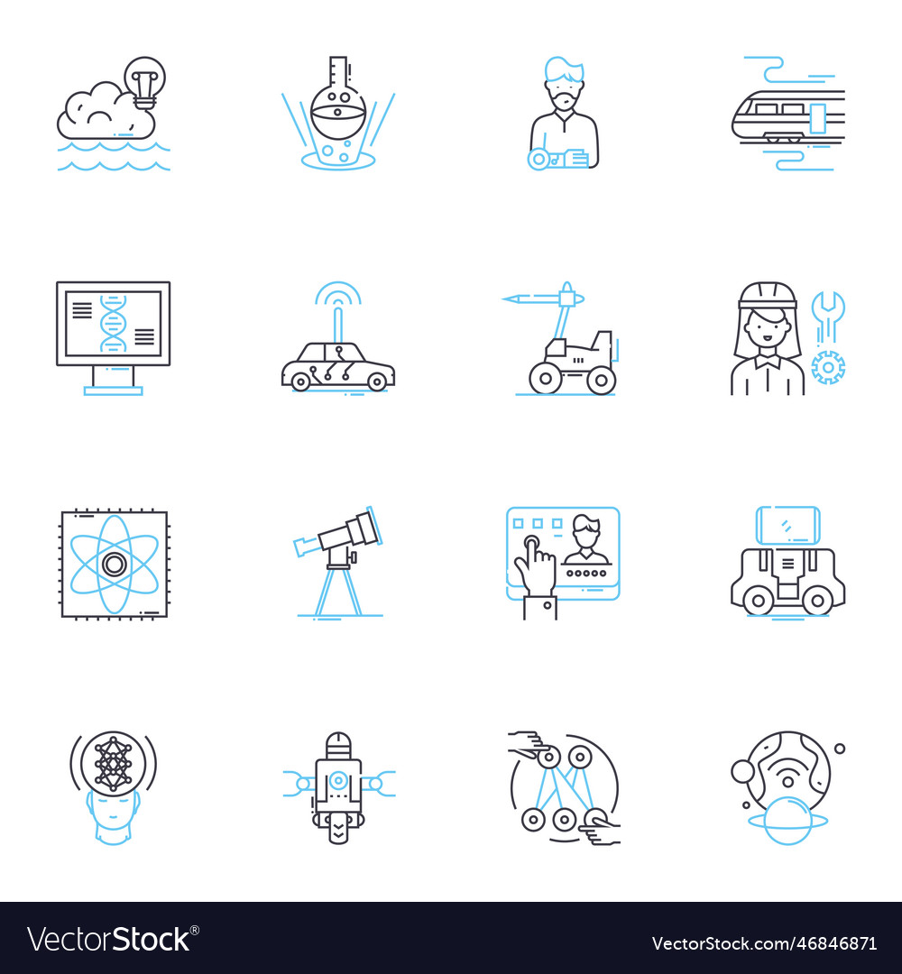 Machine learning technology linear icons set vector image Machine learning technology linear icons set