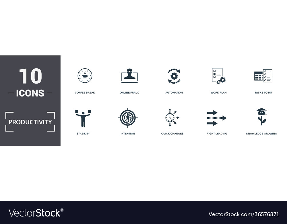 Productivity icons set collection includes simple Vector Image