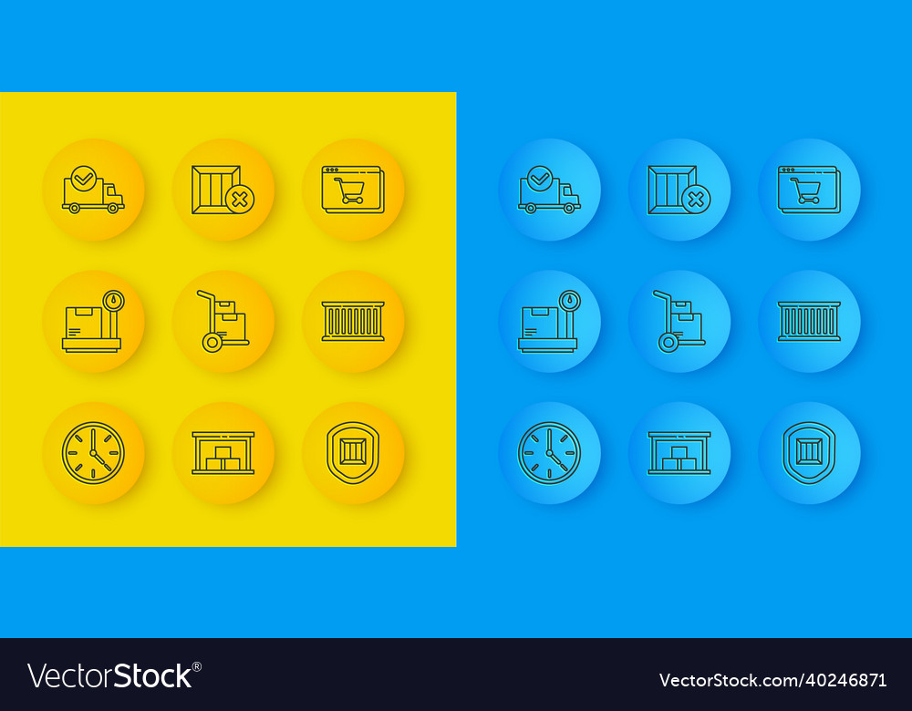Set line clock scale with cardboard box hand vector image Set line clock scale with cardboard box hand