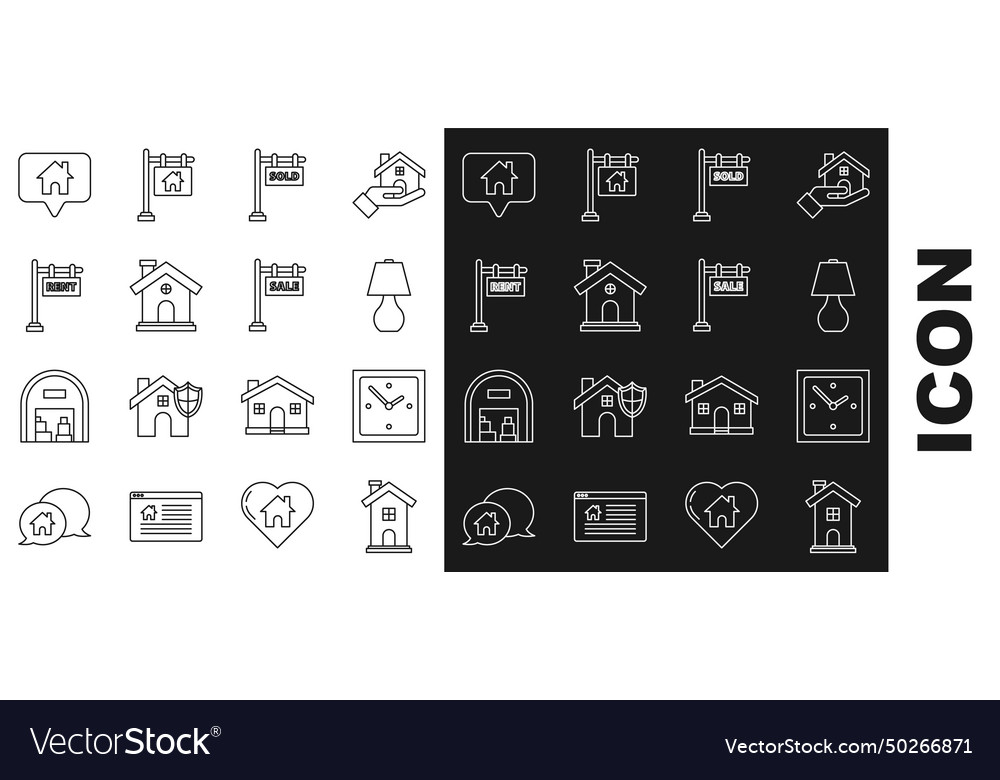 Set line home symbol clock table lamp hanging vector image Set line home symbol clock table lamp hanging