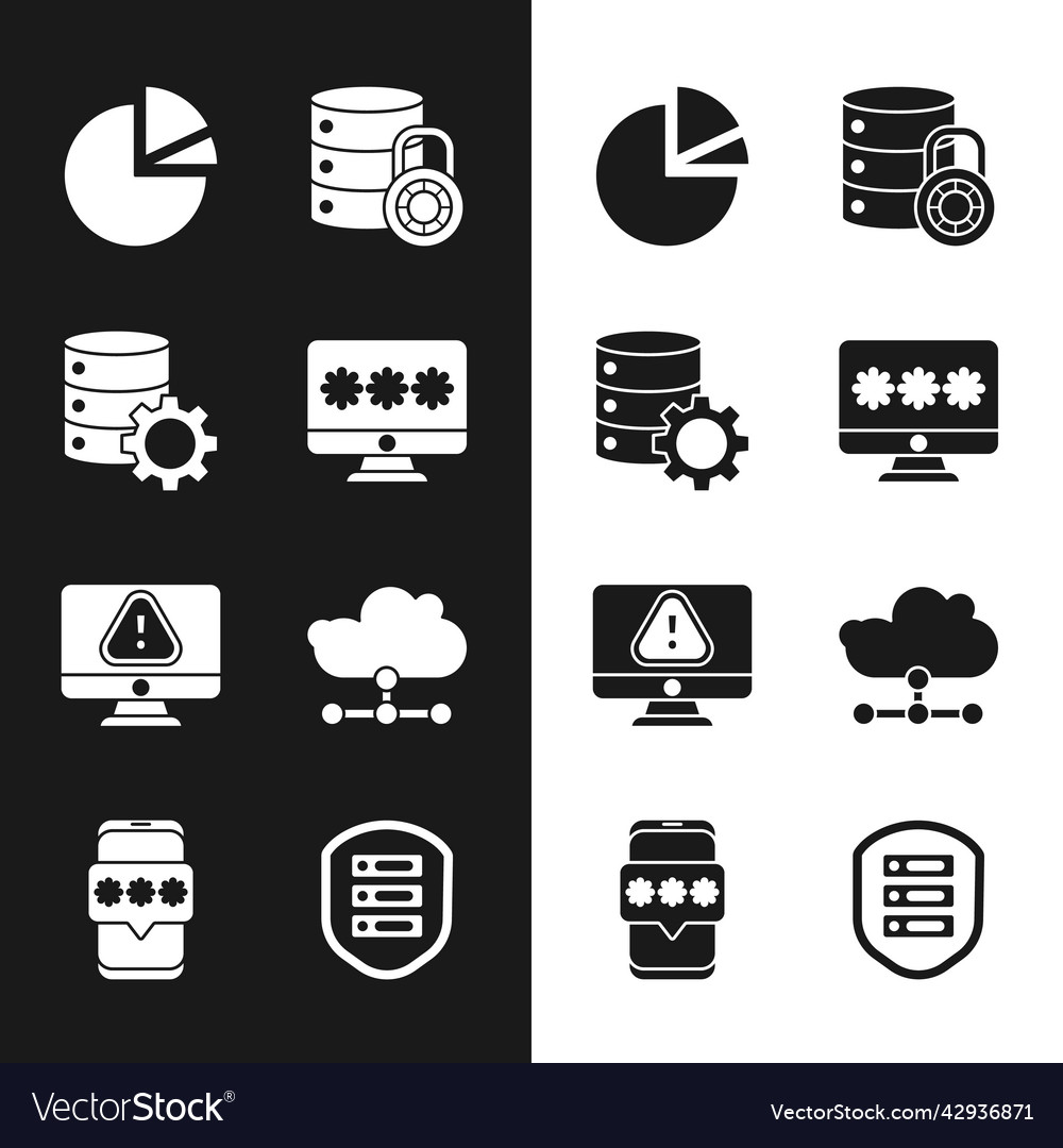 Set monitor with password server and gear pie vector image Set monitor with password server and gear pie